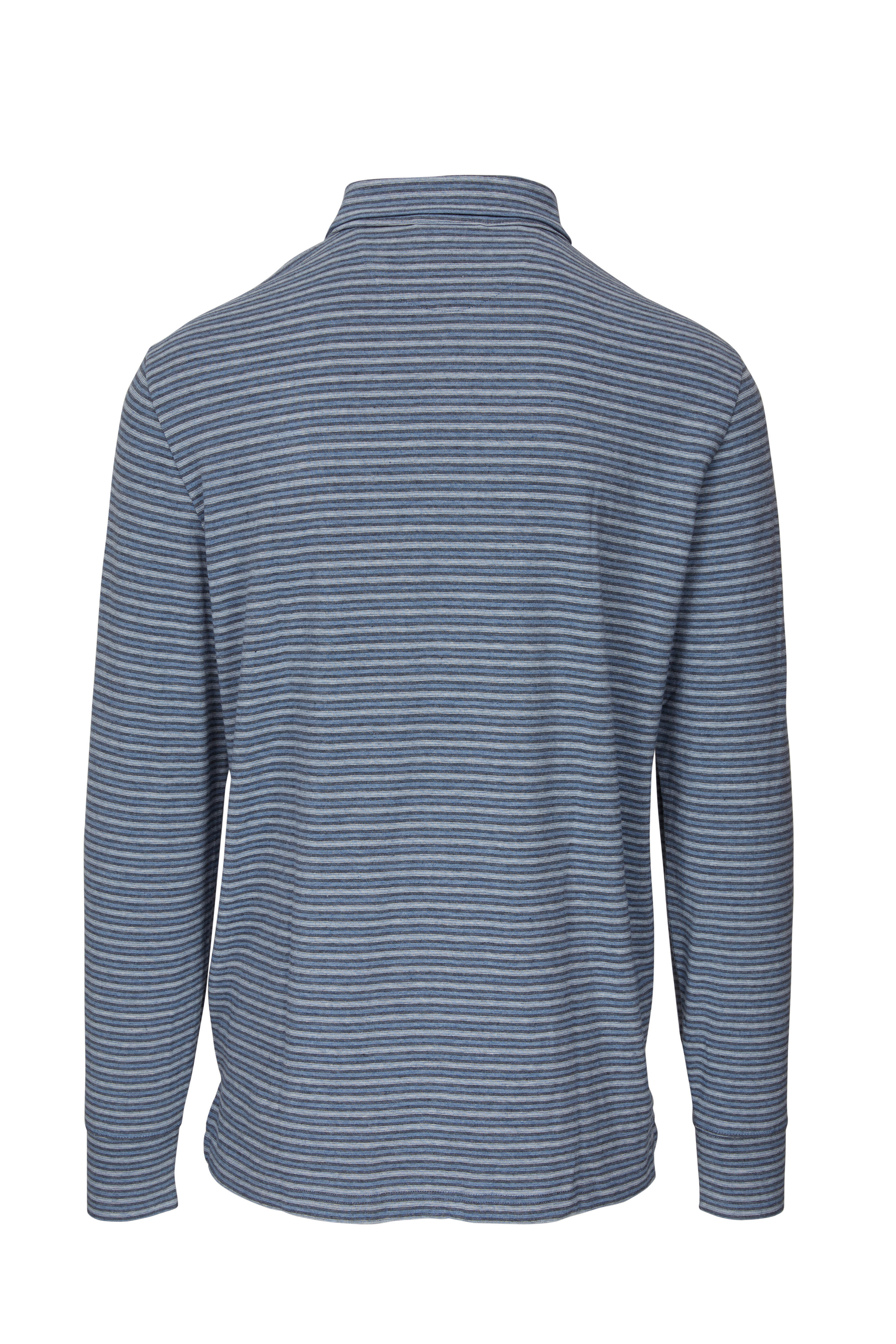 Faherty Brand - Movement™ Blue Bermuda Stripe Long Sleeve Polo - view 2