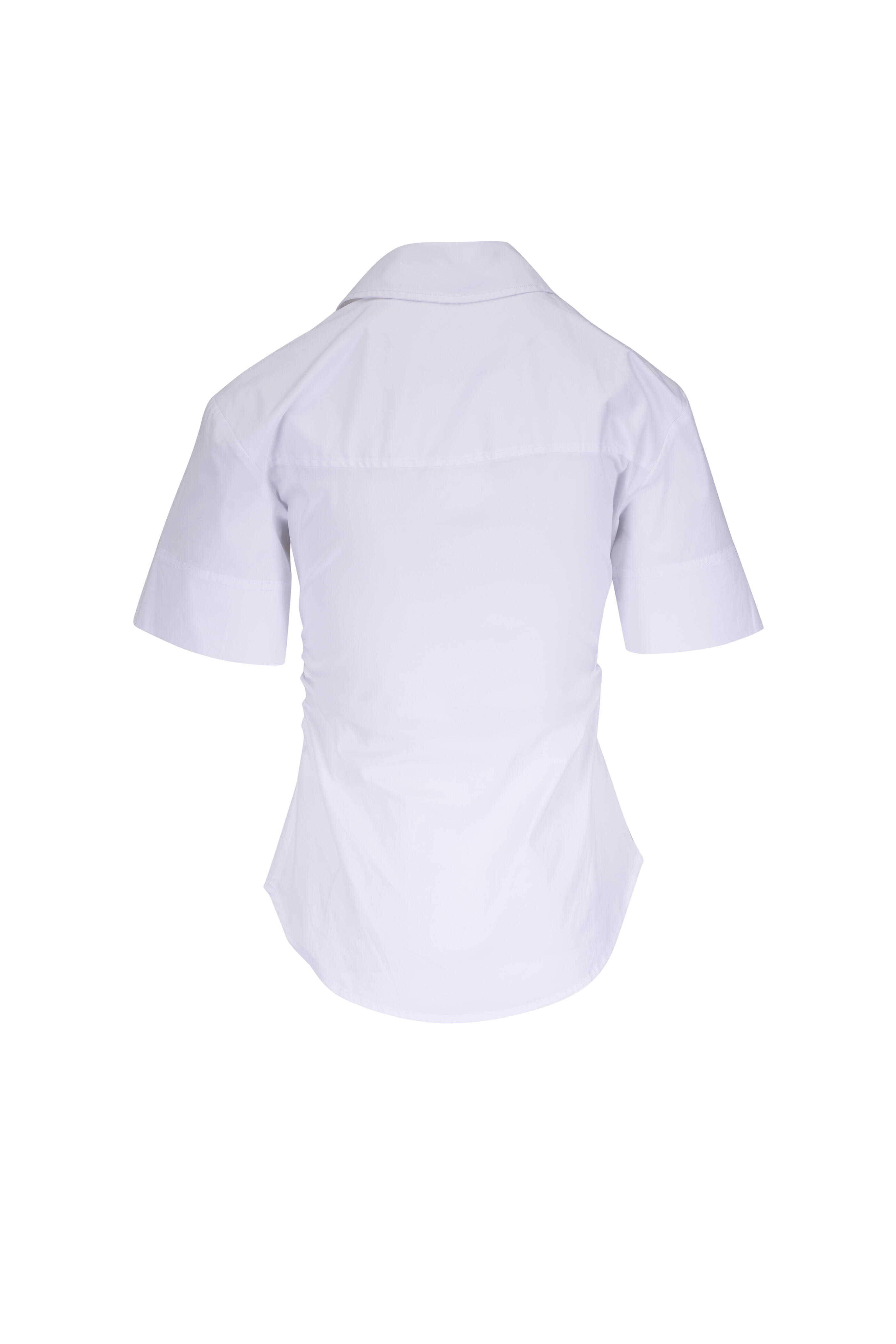 Veronica Beard - Devra White Stretch Cotton Ruched Poplin Top