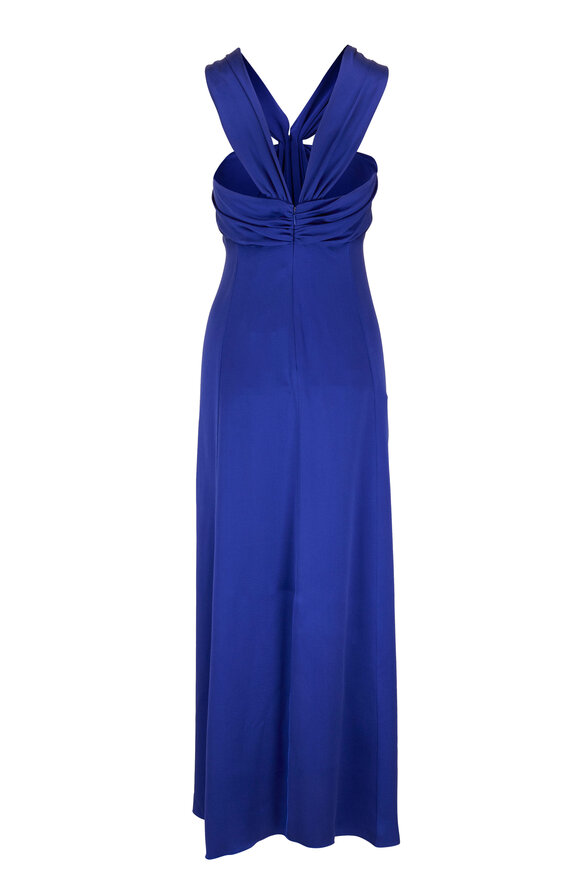 Giorgio Armani - Blue Silk Pleated Halter Gown 