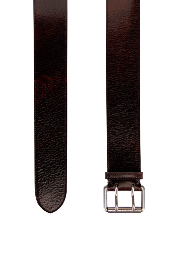 Ralph Lauren Distressed Dark Brown Leather Double Prong Belt - view 2