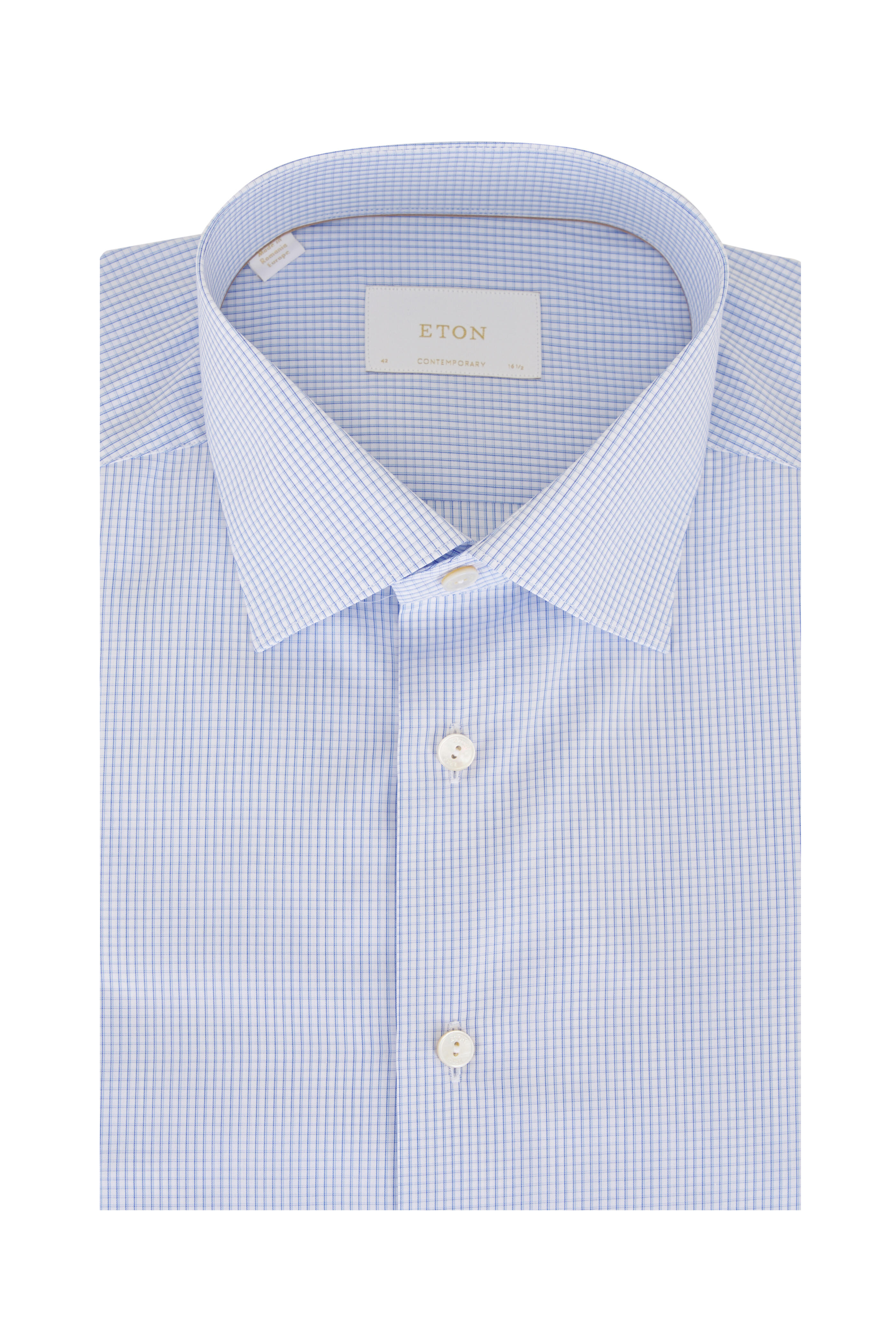 Eton - Blue Check Cotton Contemporary Fit Dress Shirt