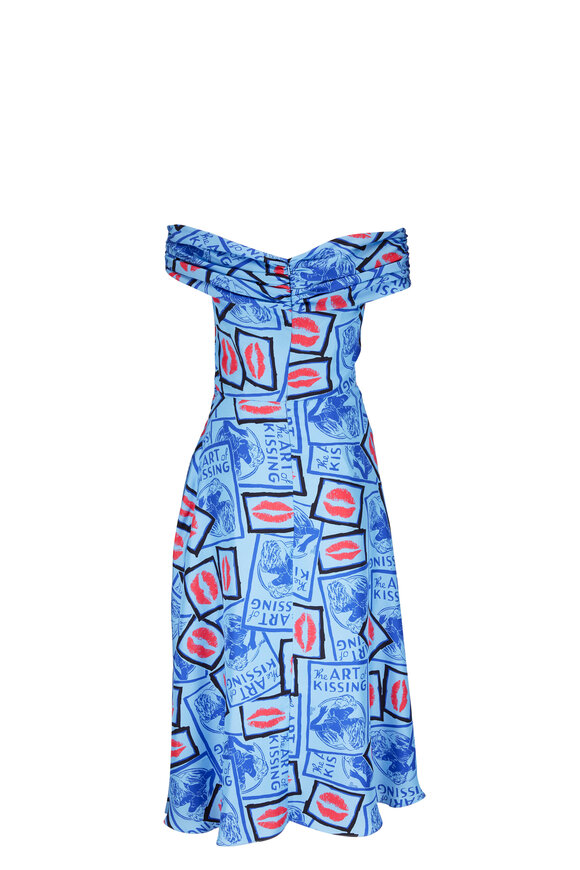 Carolina Herrera - Blue Art of Kissing Silk Midi Dress 