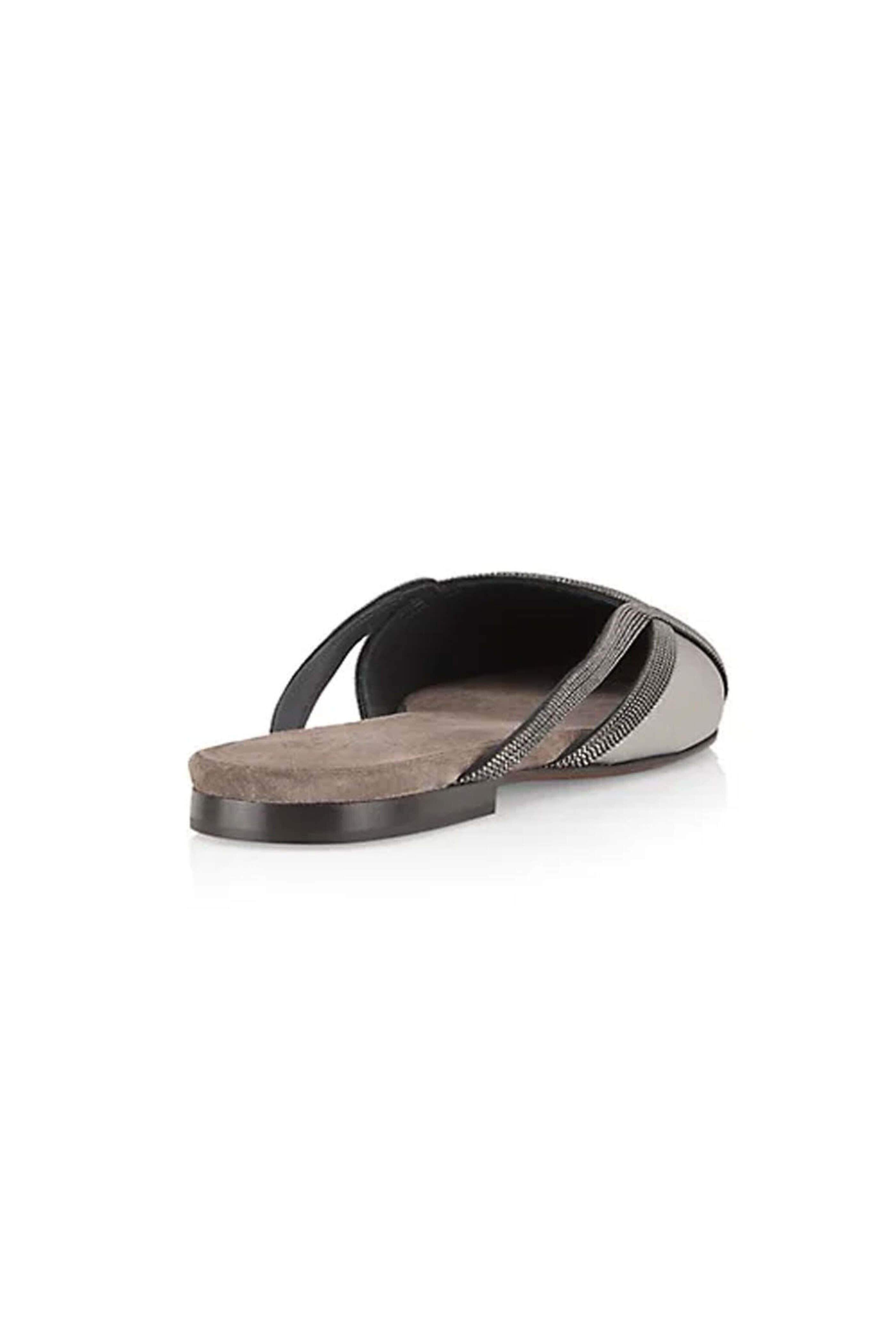 Brunello Cucinelli - Monili Metallic Leather Mules in Silver