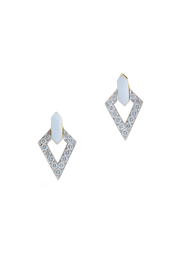 David Webb - White Enamel Double Diamond Earrings