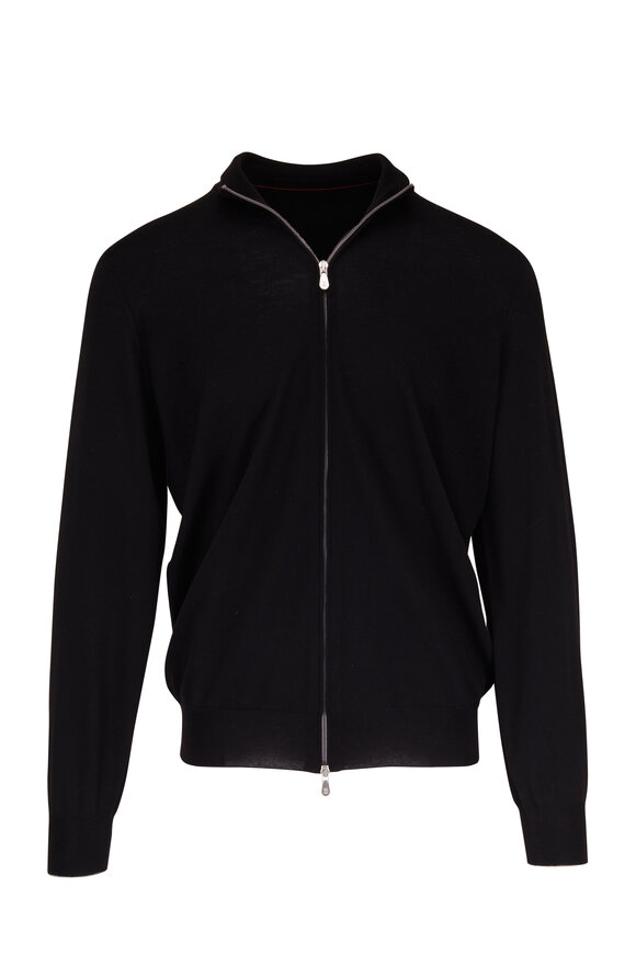 Brunello Cucinelli Black Wool & Cashmere Full Zip Sweater