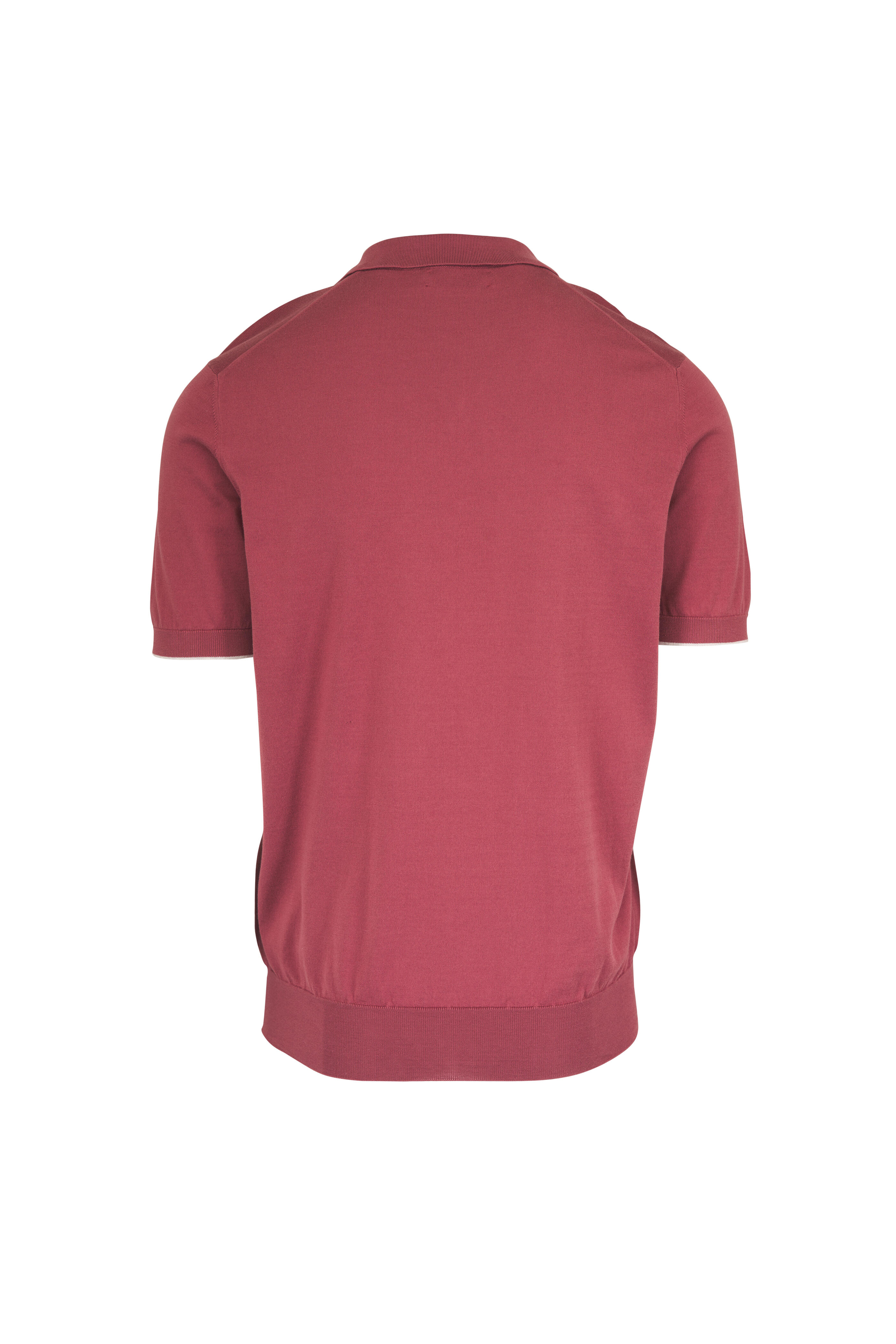 Brunello Cucinelli - Coral Cotton Johnny Collar Polo - view 2