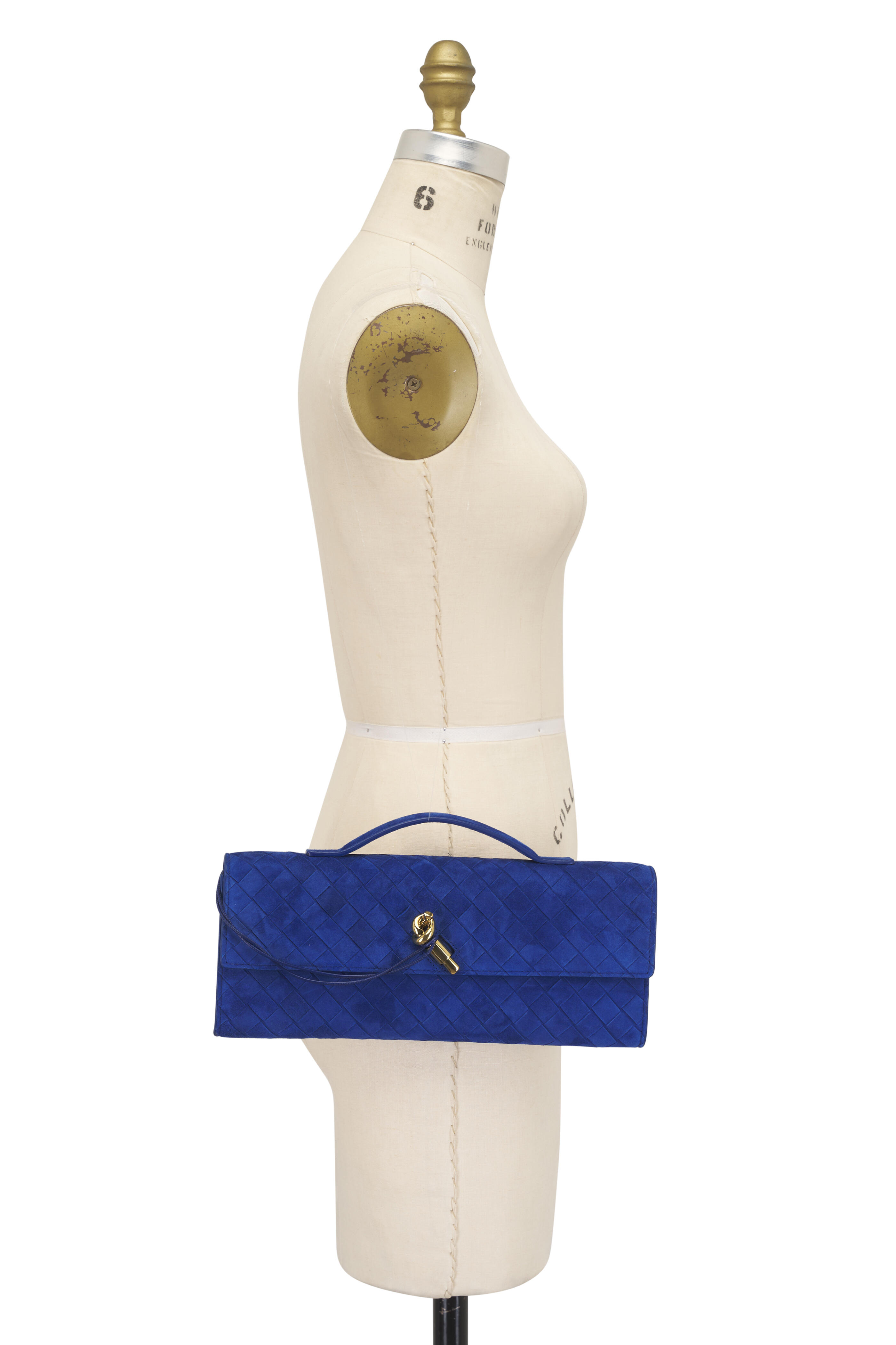 Bottega Veneta - Andiamo Blue Royal Intrecciato Suede Clutch