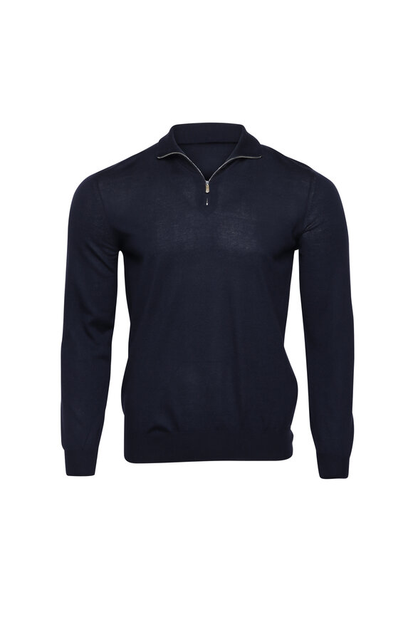 Marco Pescarolo Navy Cashmere Quarter Zip Sweater