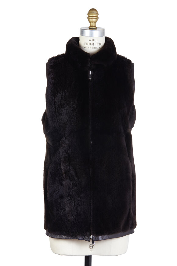 Oscar de la Renta Furs - Brown Fur & Leather Reversible Vest 