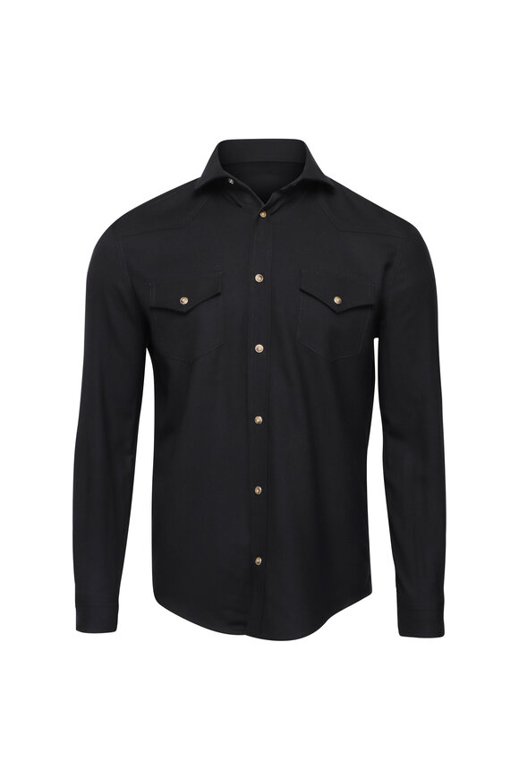 Marco Pescarolo - Black Wool Snap Overshirt