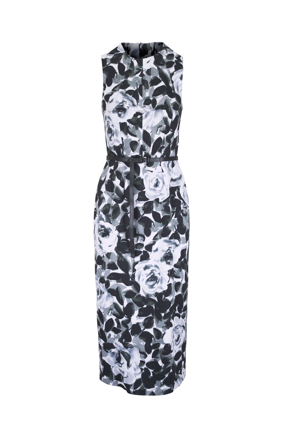 Michael Kors Collection Pewter Floral Belted Sheath Dress - view 1