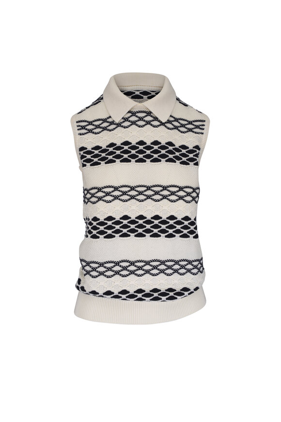 Loewe Black & White Jacquard Knit Collared Vest