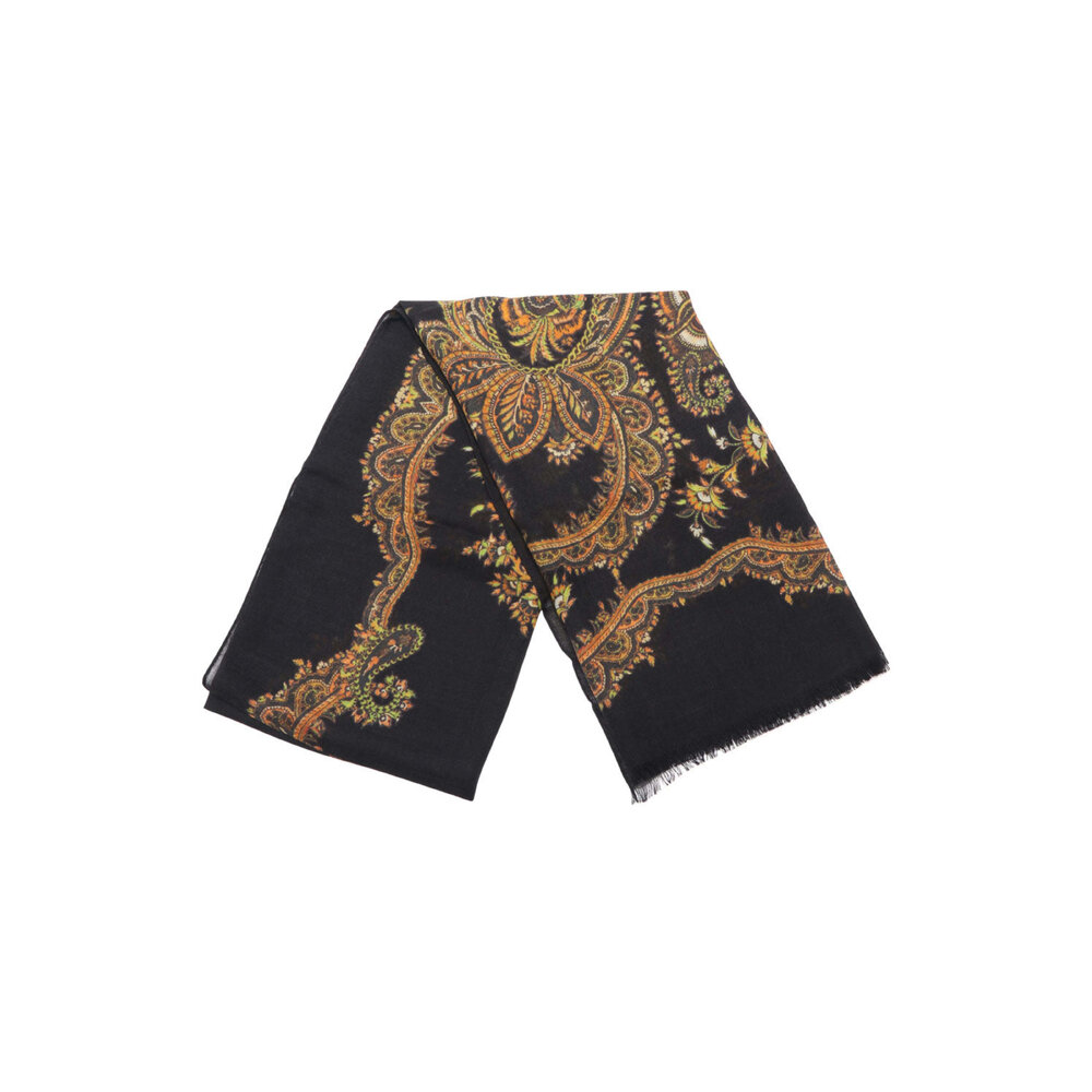 Etro - Graphic Print Cashmere Scarf in Black | Mitchell Stores
