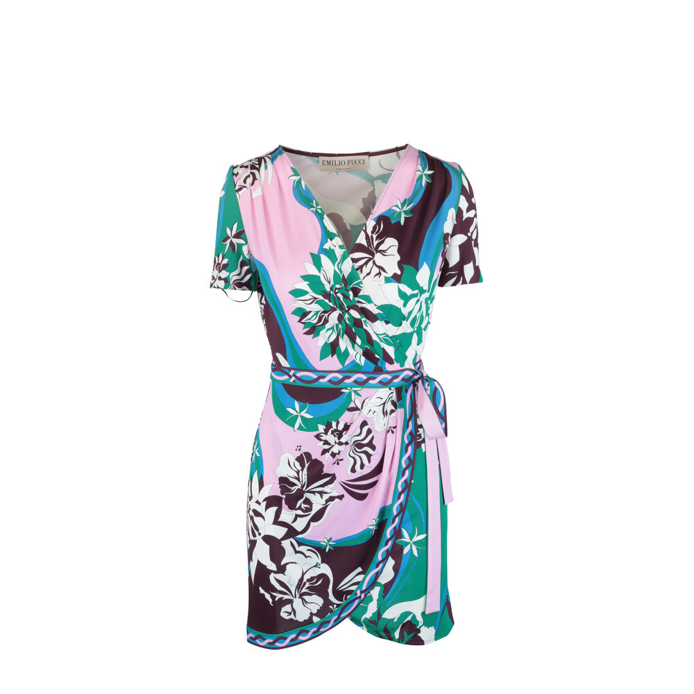 green and pink wrap dress Watercolor Floral Print Wrap Maxi Dress Pink Multi