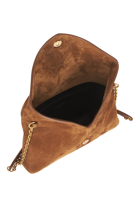 Saint Laurent Small Cassandre Caramel Suede Chain Pouch - view 4