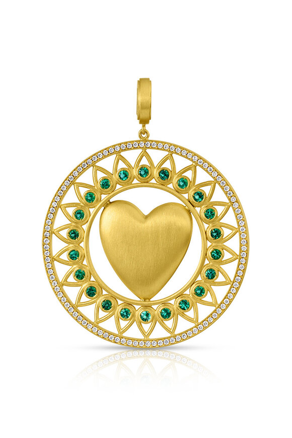 Leigh Maxwell 18k Yellow Gold Emerald Medallion Heart Pendant - view 1