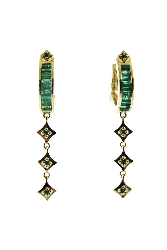 Loree Rodkin Emerald Charm Drop Hoops - view 1