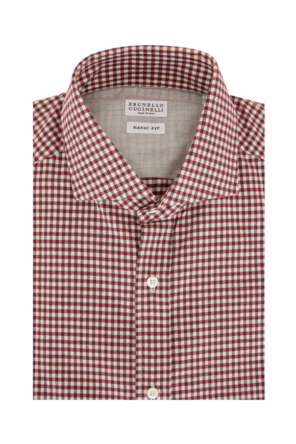 Brunello Cucinelli - Red & Gray Mini Check Sport Shirt