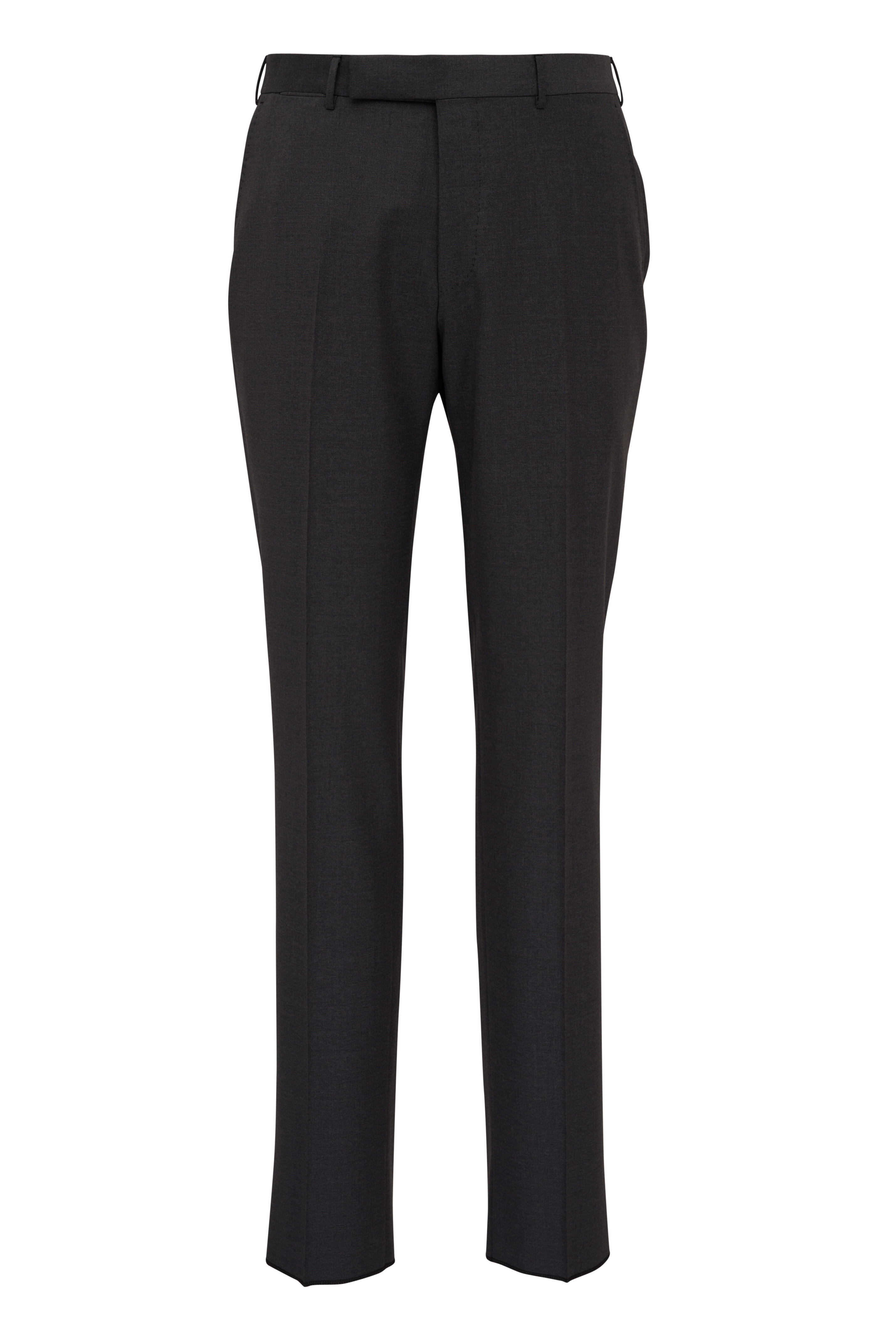 Zegna - Solid Gray Wool Dress Pant | Mitchell Stores