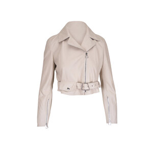 Akris - Avril Greige Leather Biker Jacket | Mitchell Stores