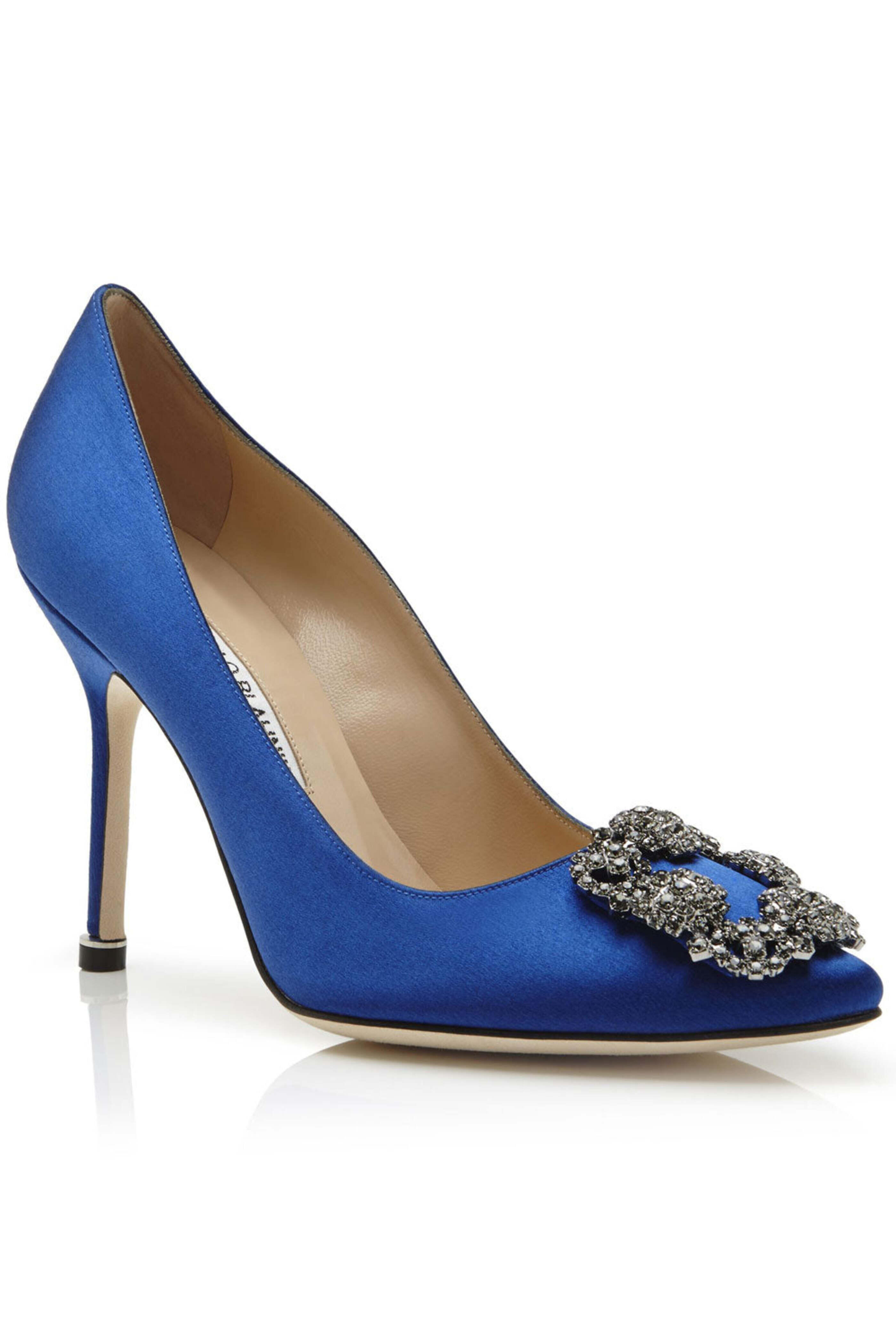 Manolo Blahnik - Hangisi Satin Jewel Buckle Pump in Blue