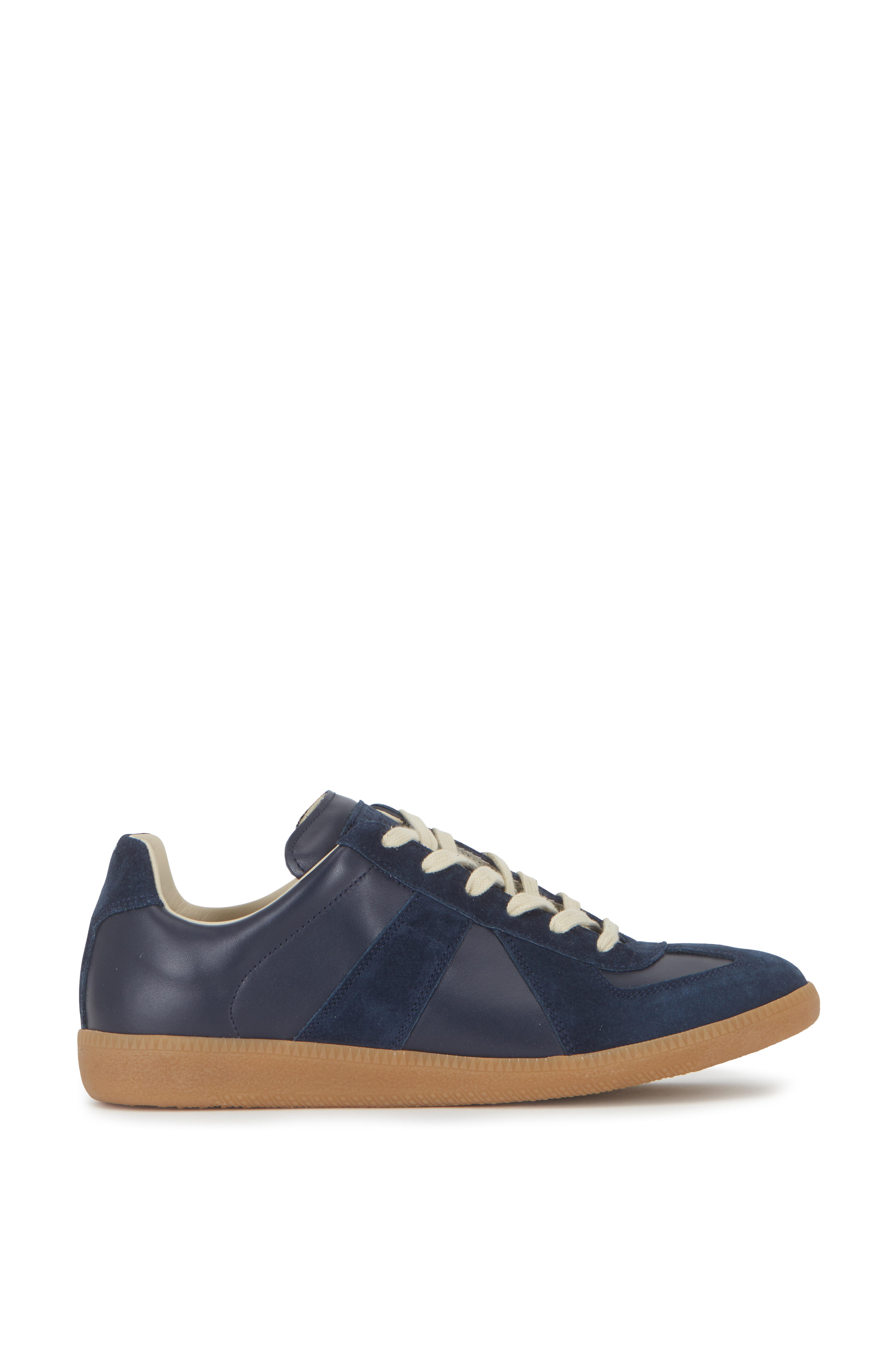 Maison Margiela - Replica Navy Blue Leather & Suede Lace-Up Sneaker