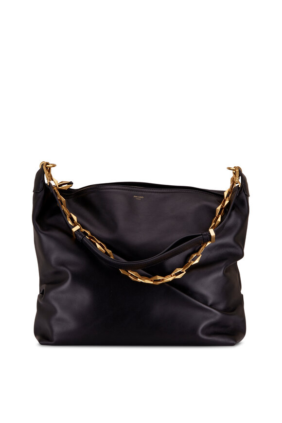 Jimmy Choo - Black & Gold Soft Leather Hobo Bag with Chain