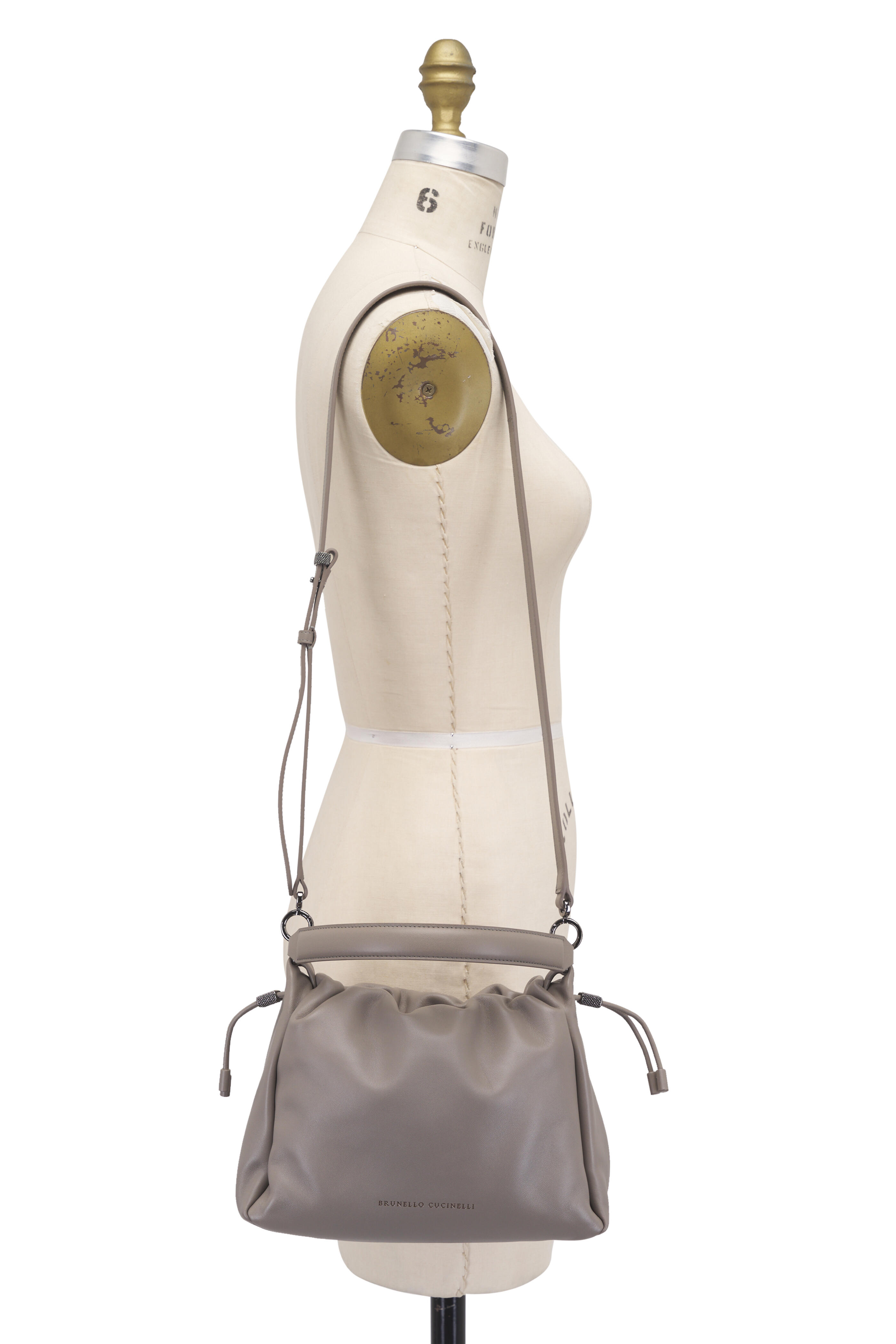 Brunello Cucinelli - Small Mellow Light Gray Leather Bucket Bag