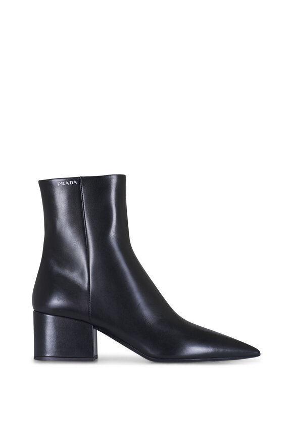 Prada - Stivali Black Leather Pointed Toe Ankle Boot, 55mm