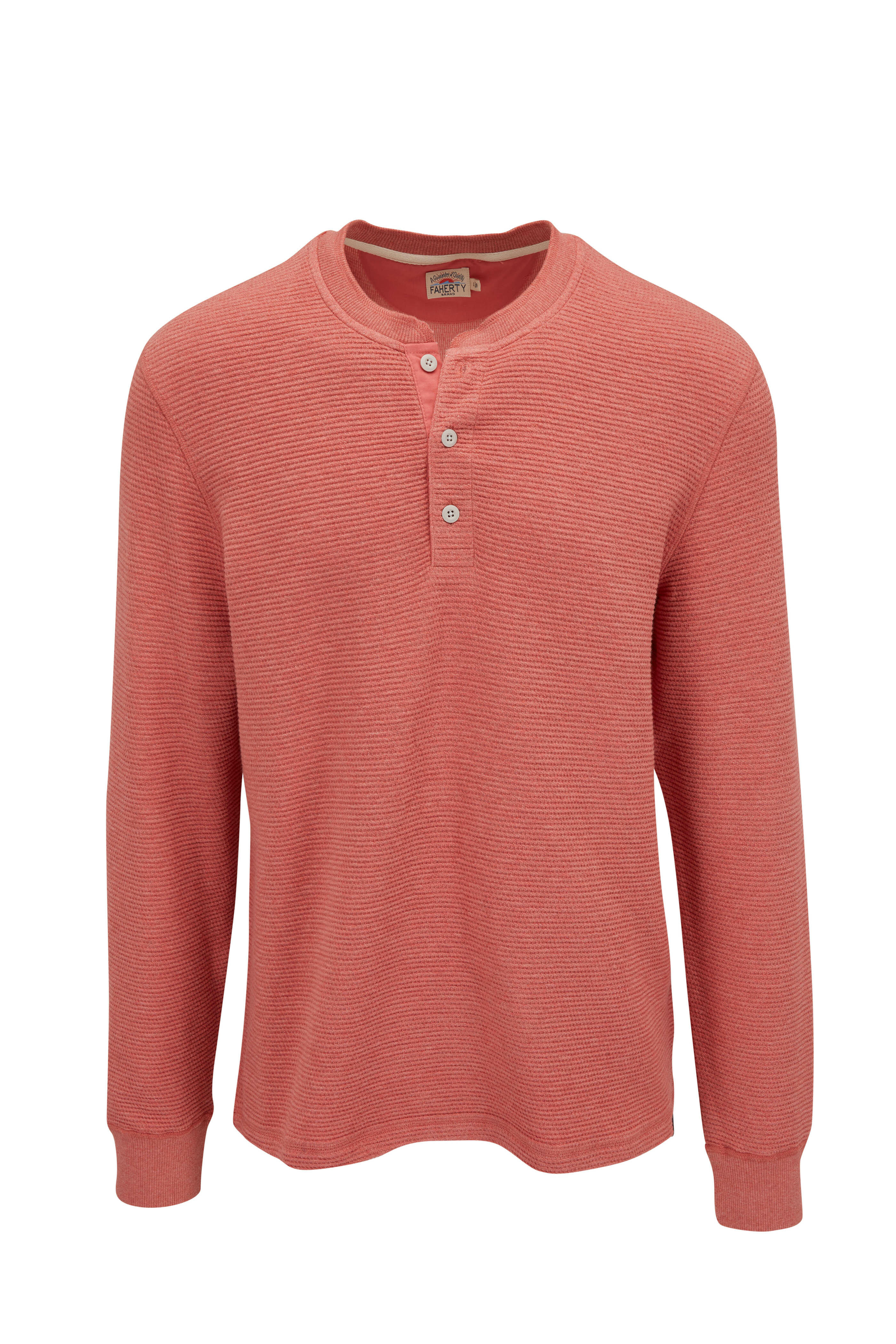 SURF WAFFLE HENLEY - SPRING CORAL HEATHER