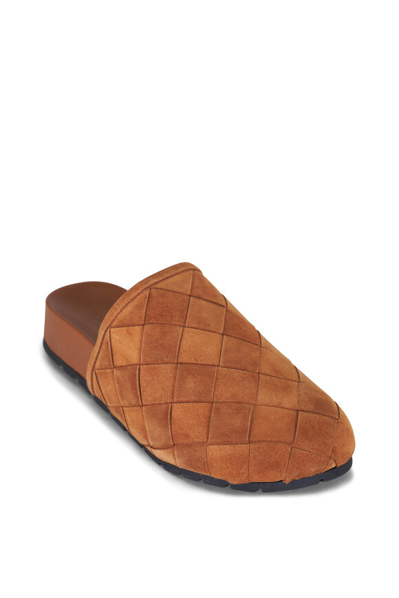 Bottega Veneta Reggie Caramel Intrecciato Suede Slip On Clog