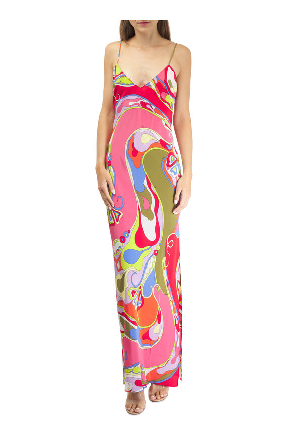 Pucci - Pink Multi Crepe De Chine Maxi Dress