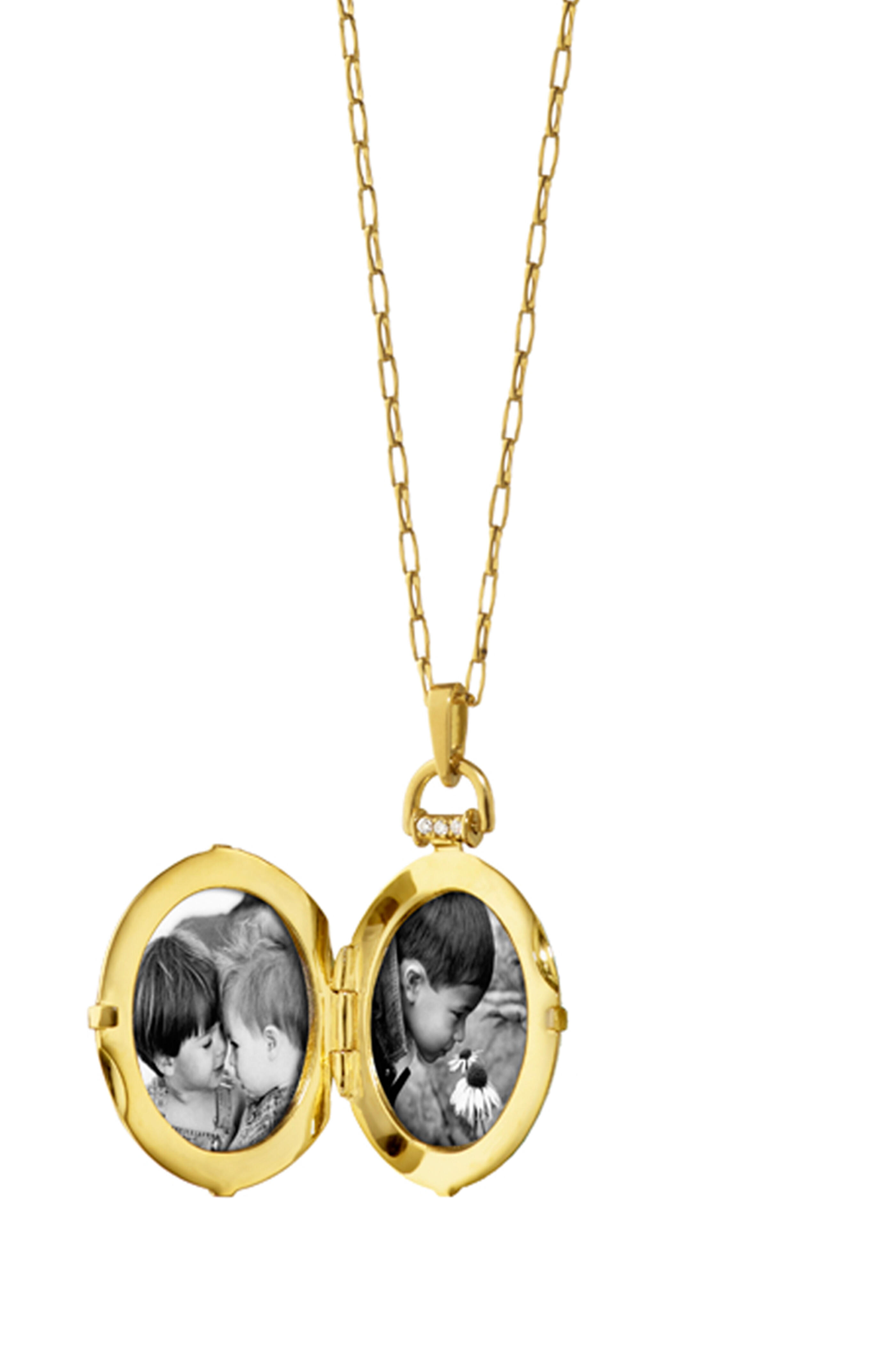 18K Yellow Gold “Olivia” Gold Locket Necklace with White Diamonds - Gold Locket Necklaces by Monica Rich Kosann