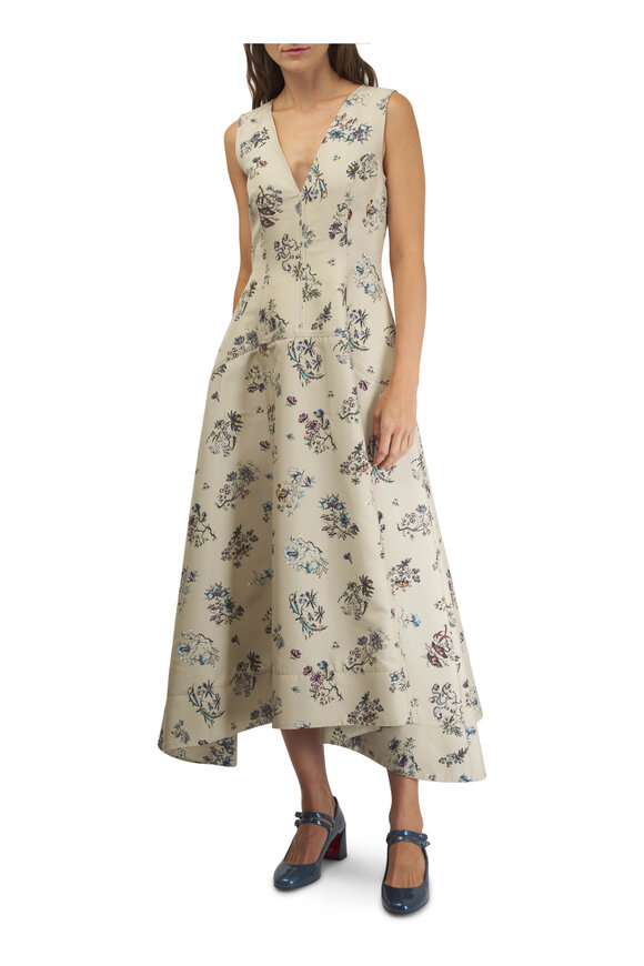 Adam Lippes - Harlow Khaki Floral Cotton & Silk Dress