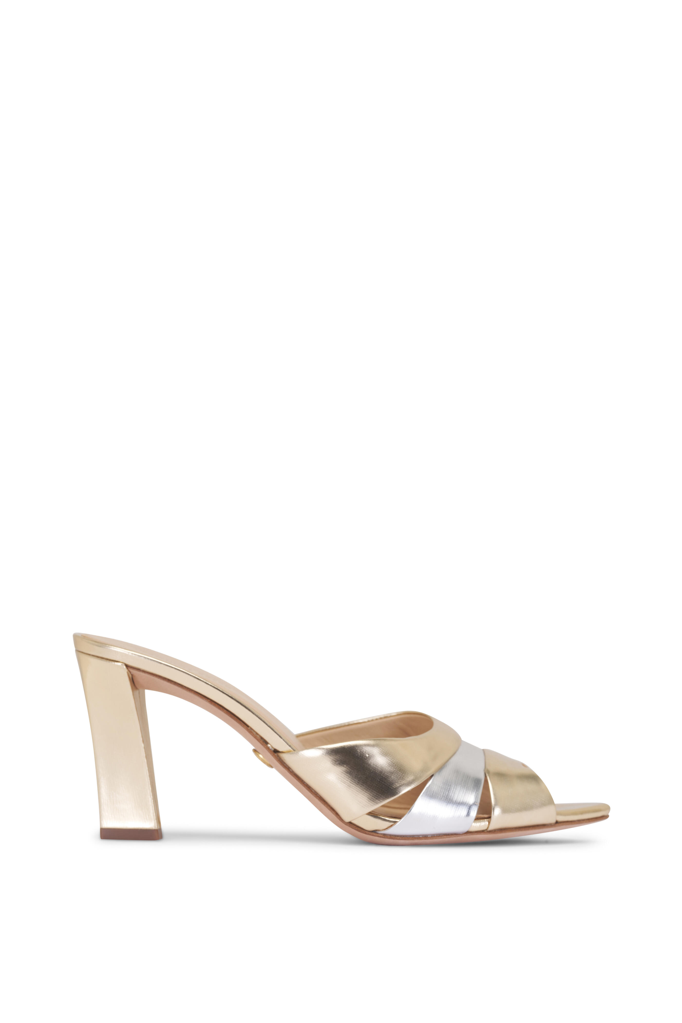 Veronica Beard - Cassiel Gold & Silver Metallic Slide Sandal, 75mm