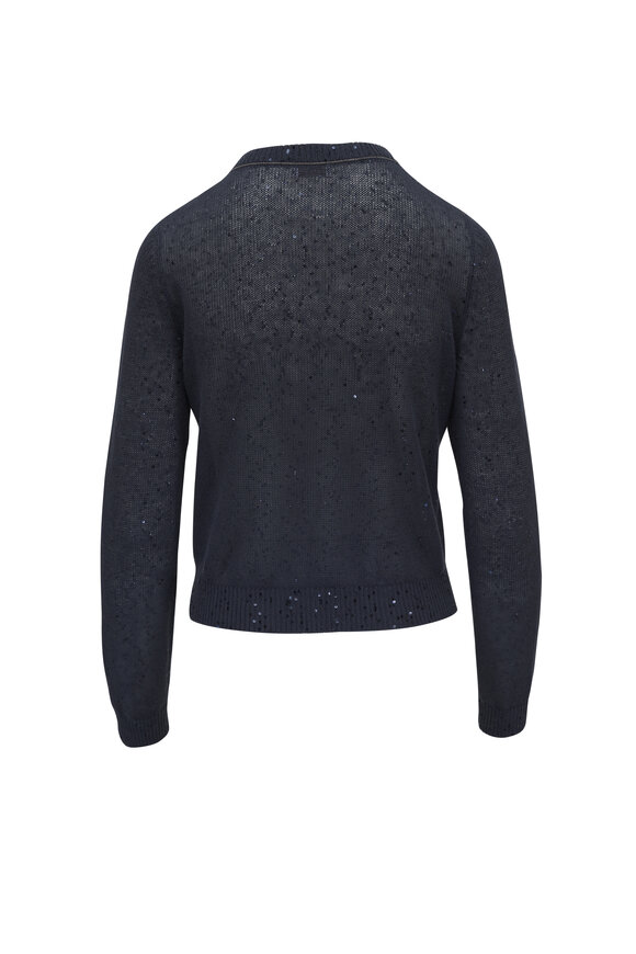 Brunello Cucinelli - Dark Blue Linen & Silk Paillette Cropped Cardigan