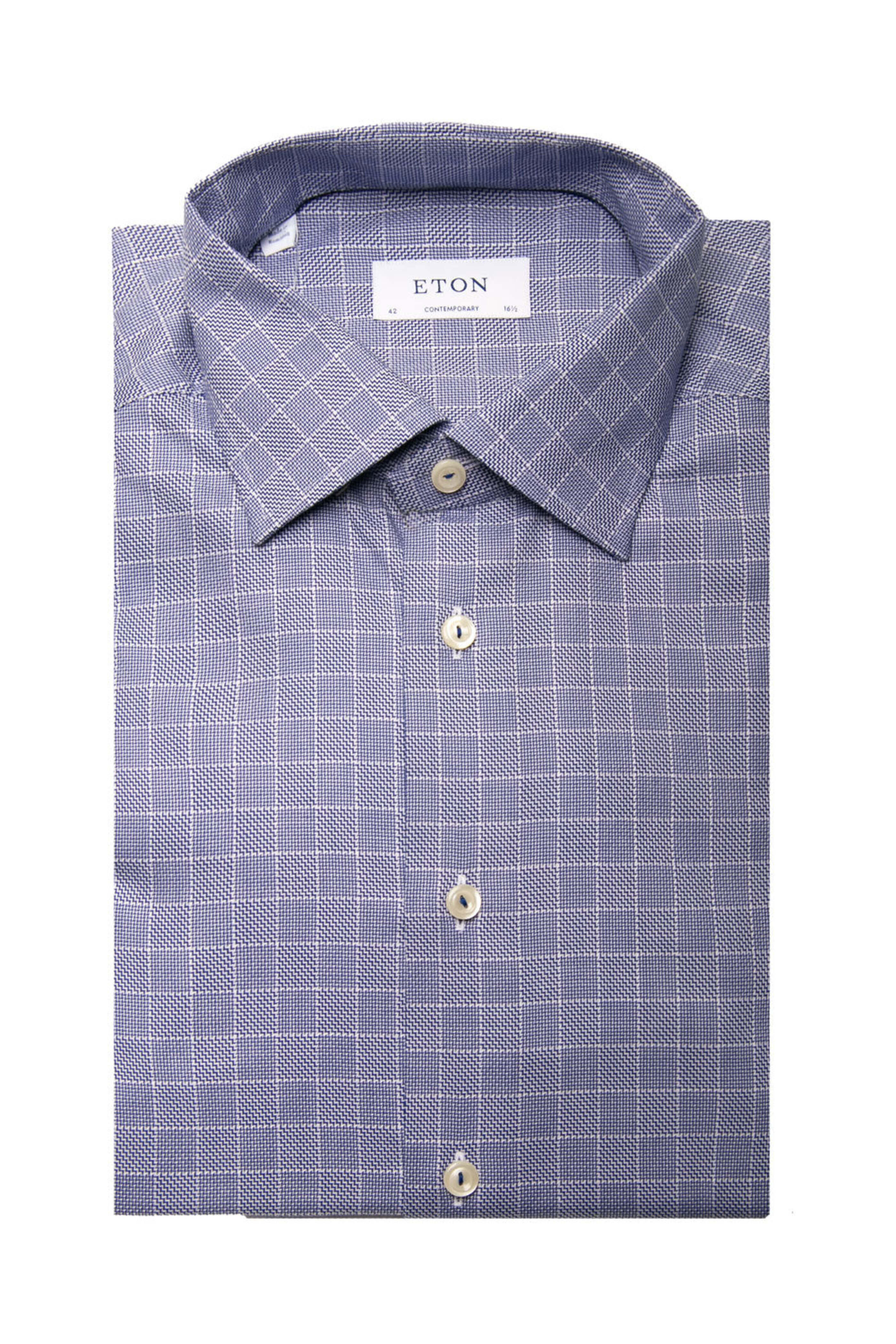 Eton - Mid Blue Print Dobby Dress Shirt