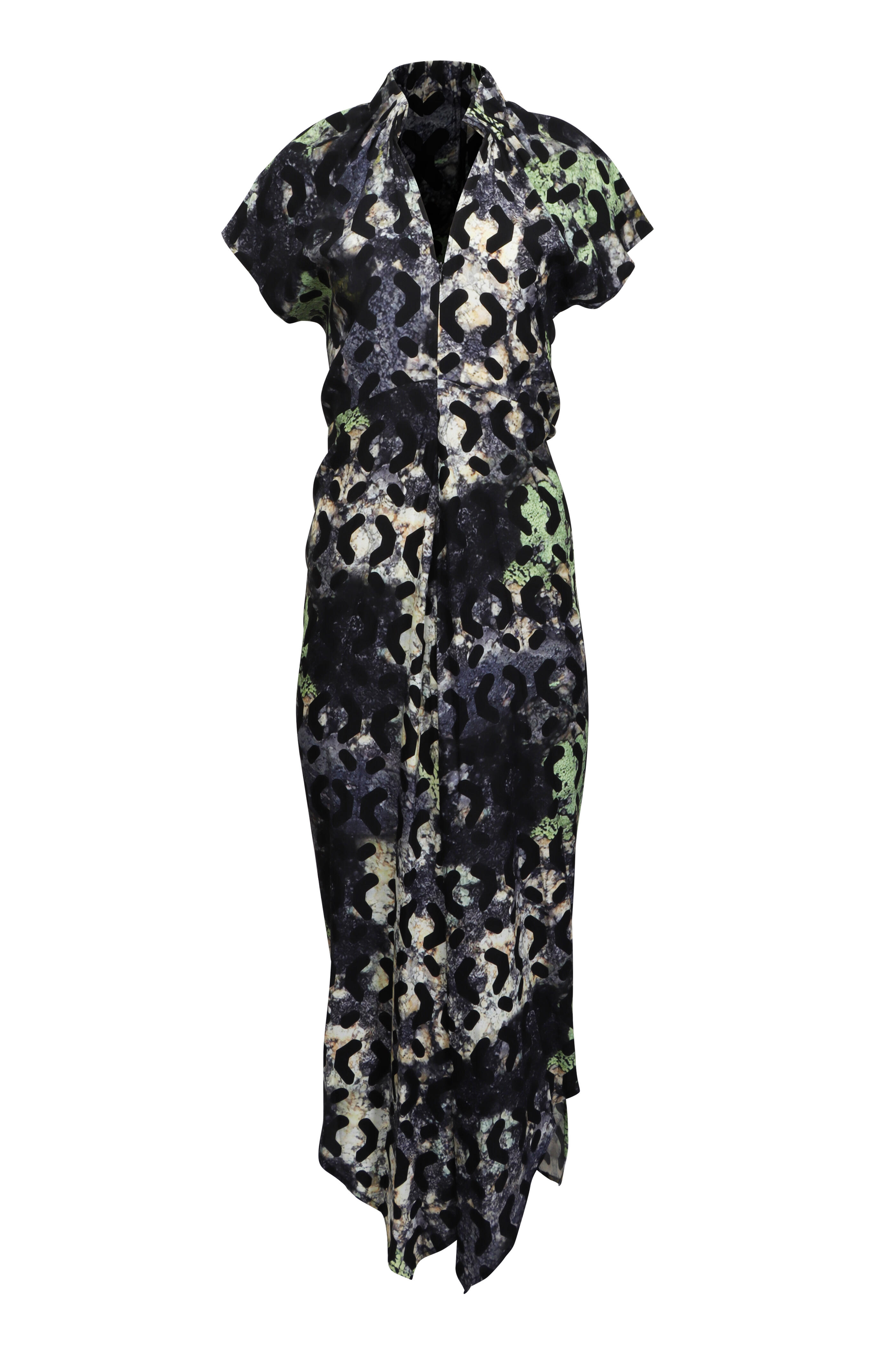 Zero + Maria Cornejo - Stella Silk Moss Print Long Ruched Dress