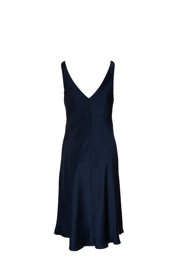 Vince - Coastal Blue Double V-Neck Satin Slip Dress