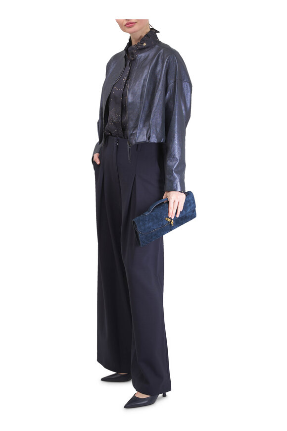 Lafayette 148 New York Ink Metallic Stardust Suede Pleated Waist Jacket - view 2