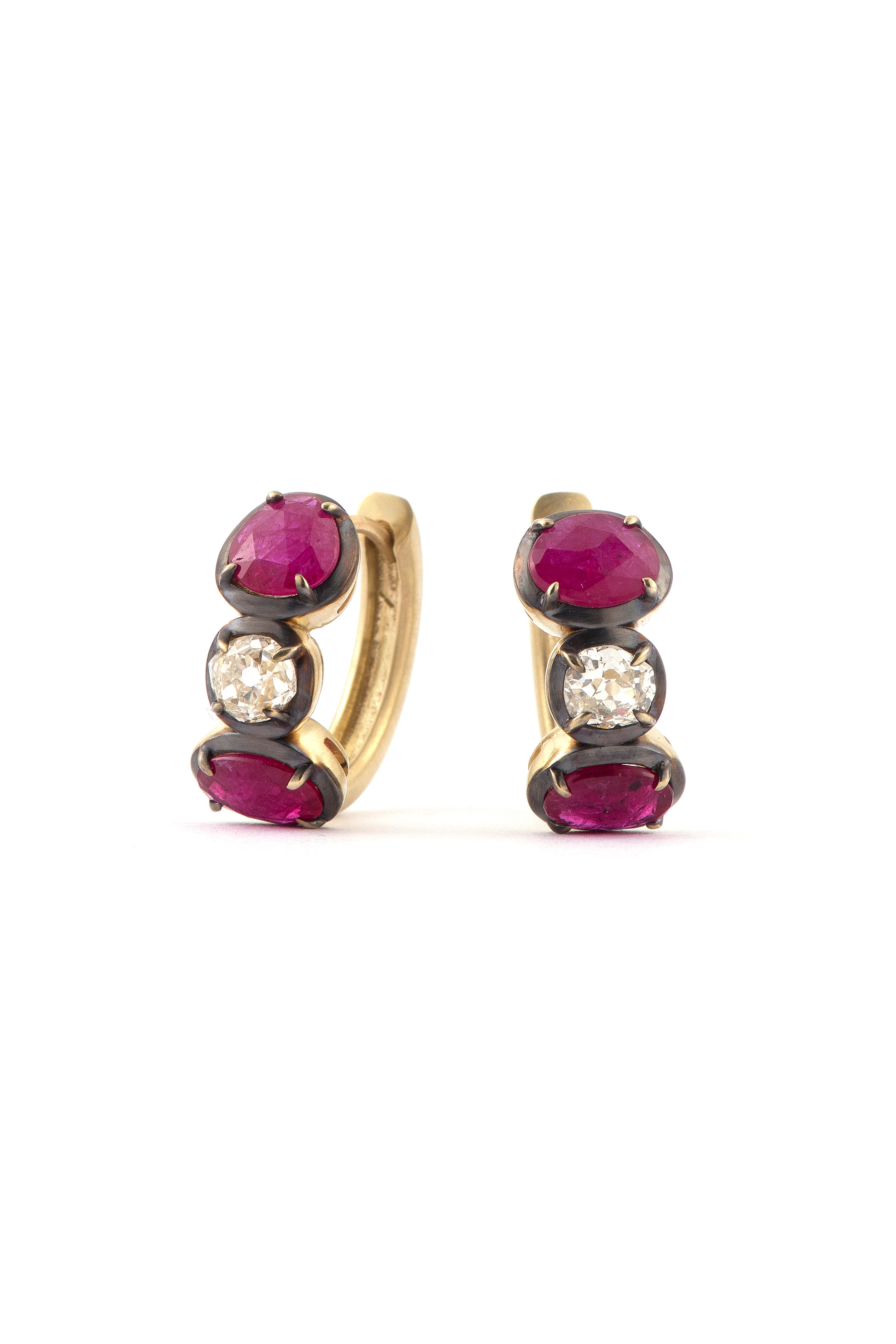 Sylva & Cie - Ruby & Diamond Huggie Earrings - view 1