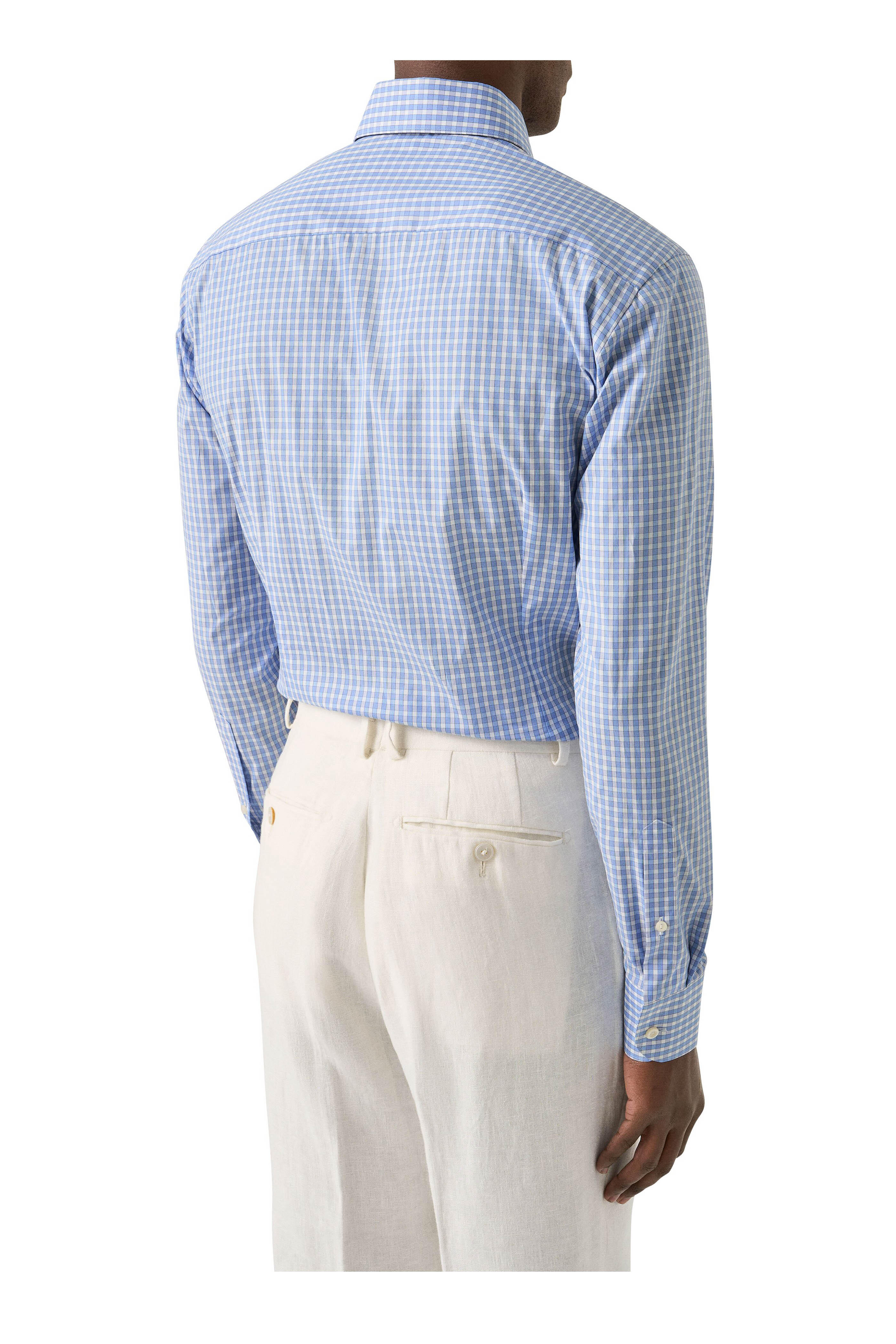 Eton - Blue Plaid Cotton Slim Fit Dress Shirt - view 3