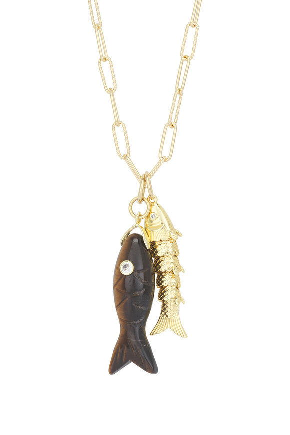 Cristina V. Tigers Eye & Gold Fish Pendant Necklace - view 2