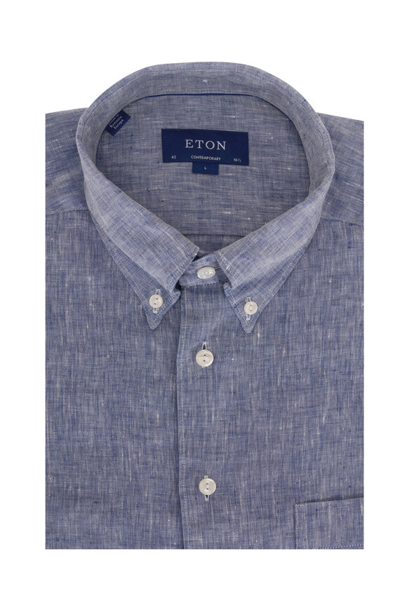 Eton Blue Linen Dress Shirt Mitchell Stores
