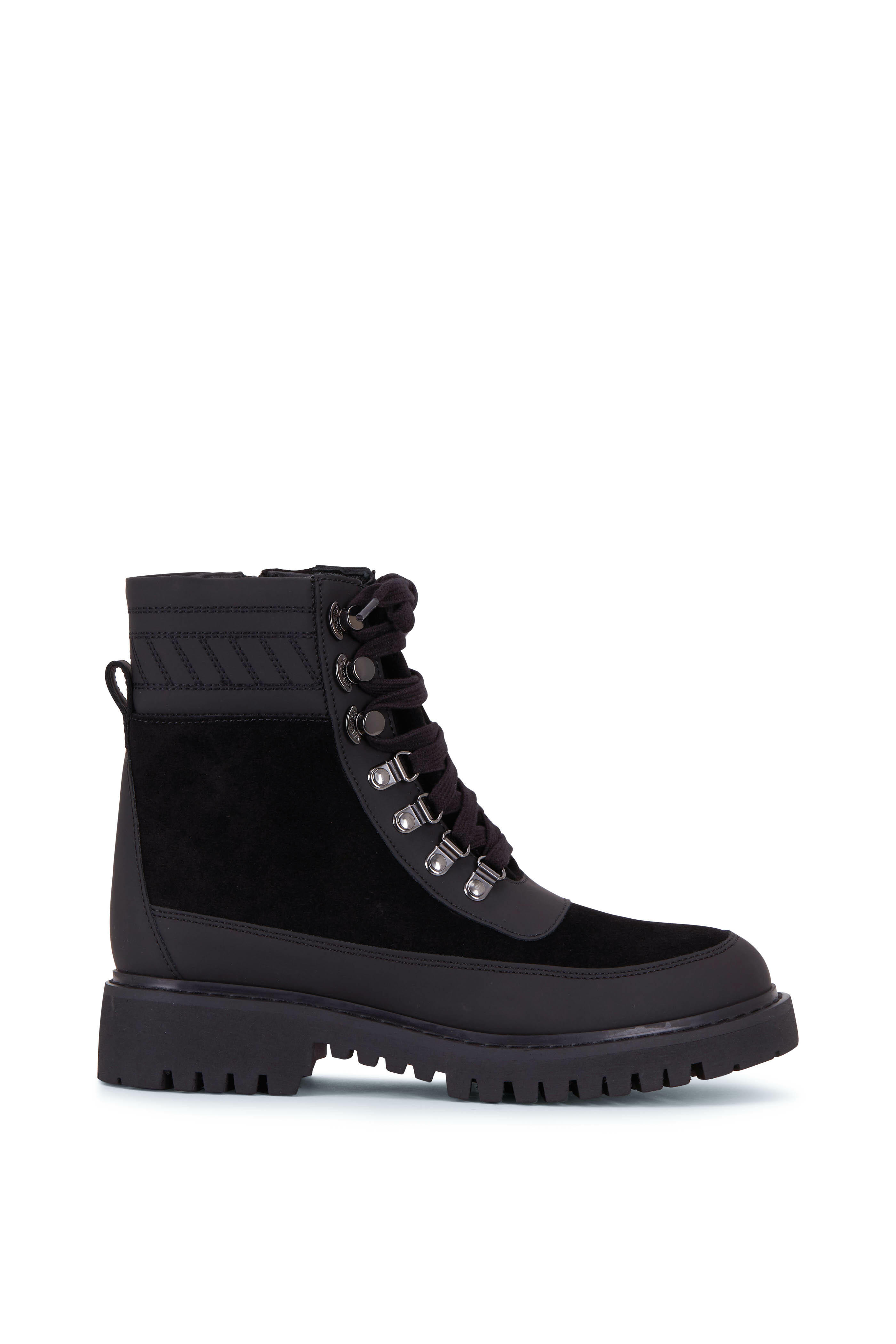 Aquatalia Johanna Black Leather Lace Up Combat Boot