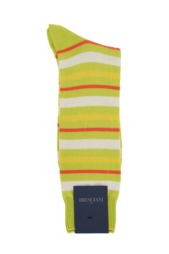 Bresciani srl - Lime Green & Multi Striped Cotton Socks