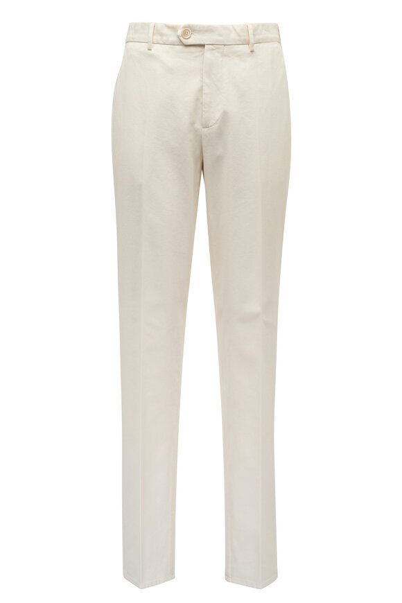 Brunello Cucinelli Cream Cotton Flat Front Pant