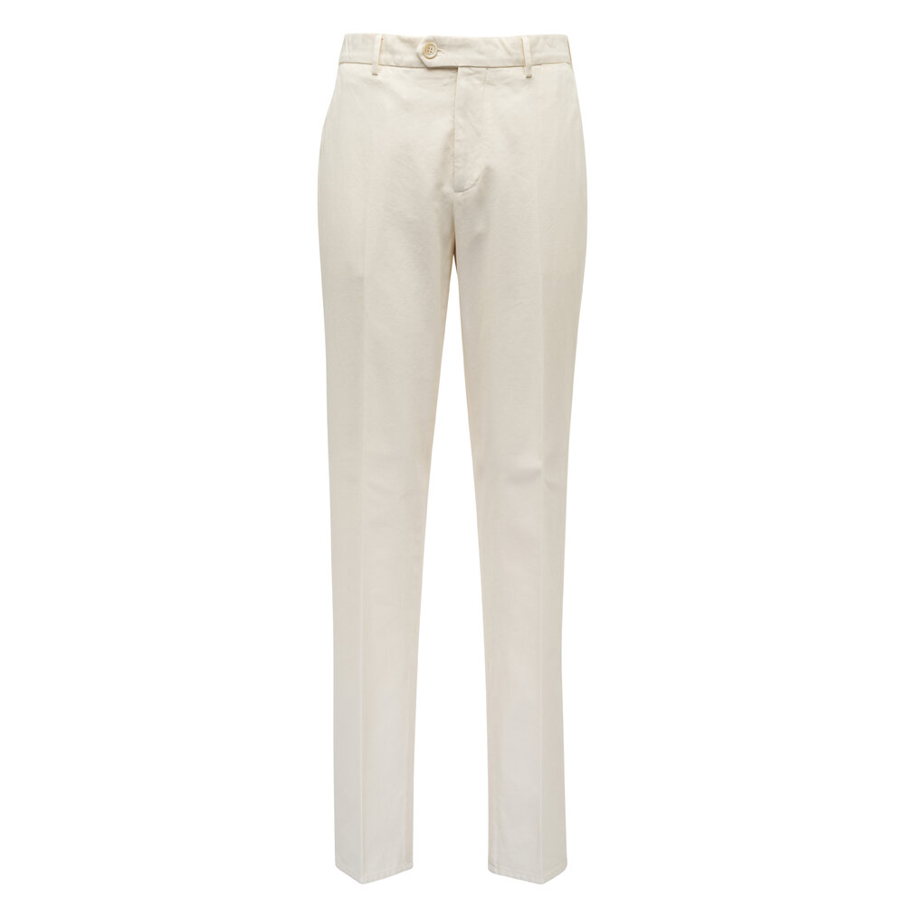 BRUNELLO CUCINELLI コットン チノパン Brunello Cucinelli - Cream Cotton Flat Front Pant