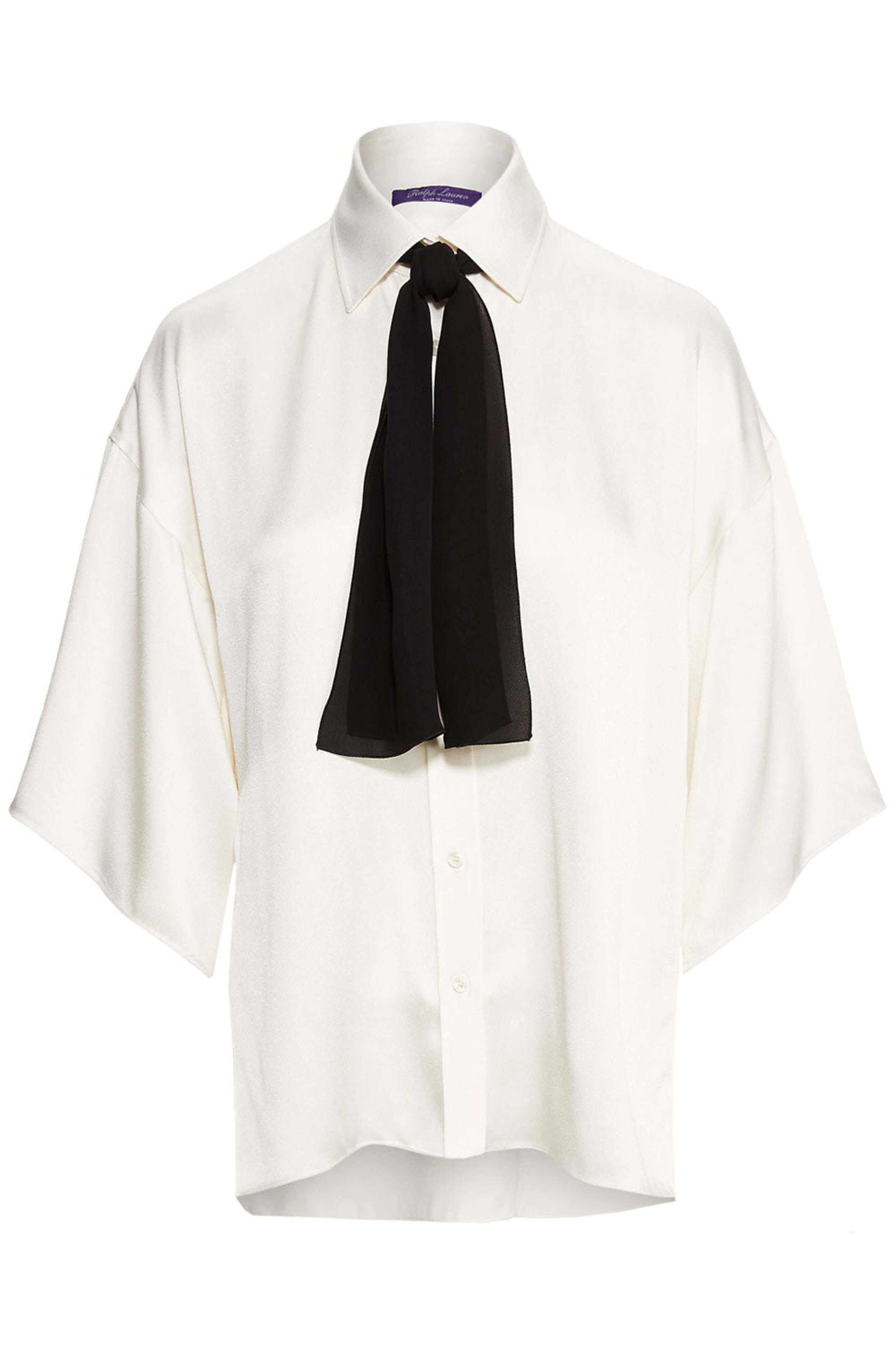 Ralph Lauren - Off White Tie Neck Soloman Marocain Blouse
