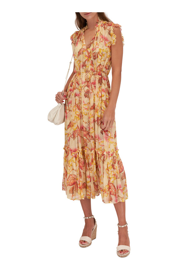 Zimmermann - Matchmaker Yellow Hibiscus Flutter Midi Dress